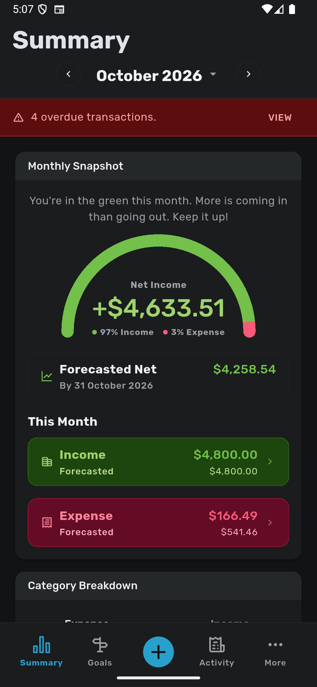 Savvy Expense Pro revamped Summary screen on iPhone
