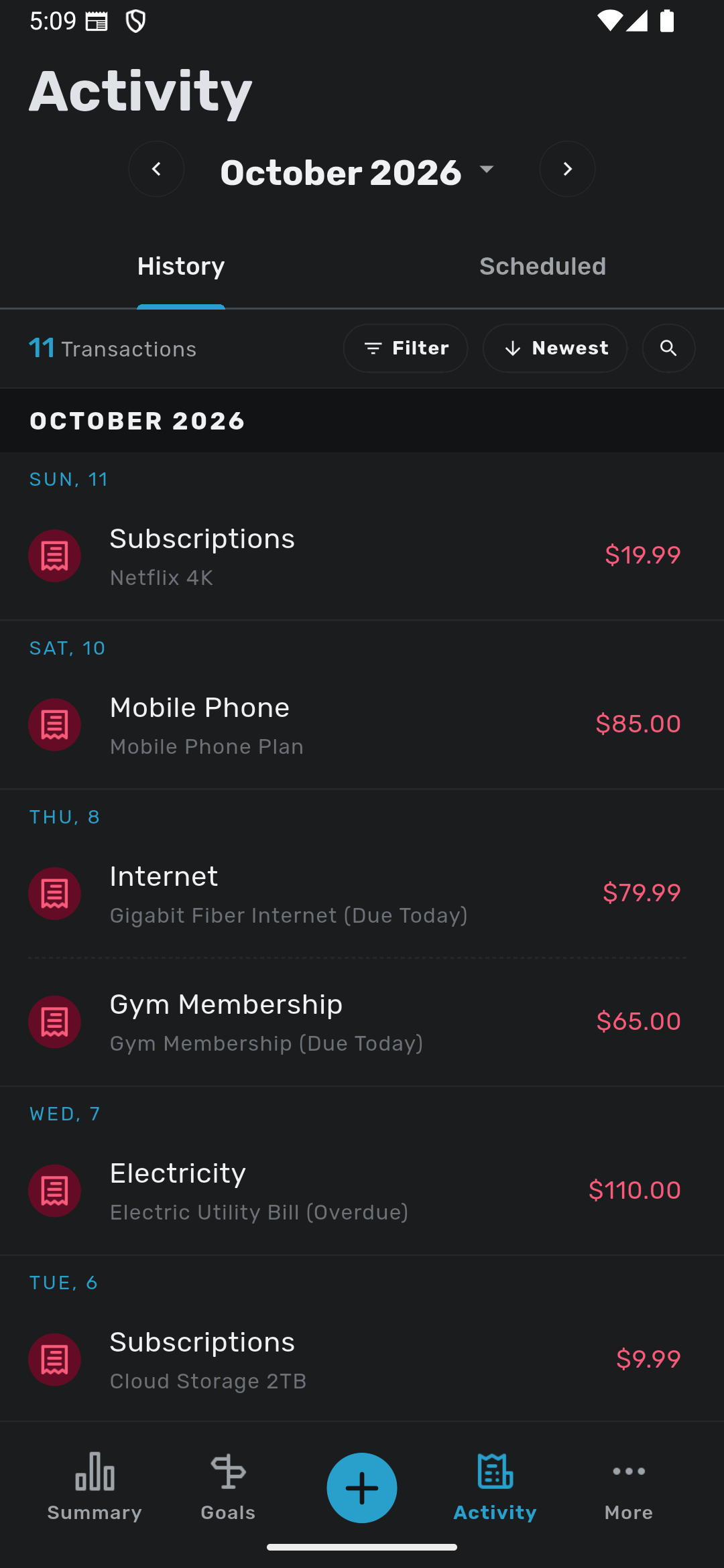 Savvy Expense Pro revamped Activity screen on iPhone
